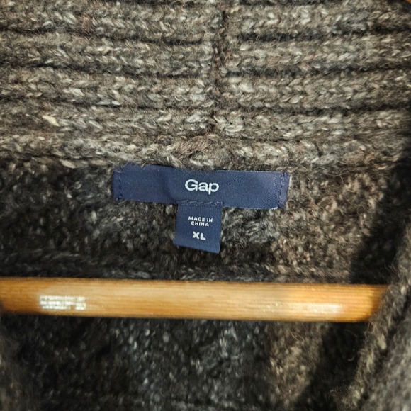 GAP Men's XL Shawl Collar Cable Knit Cardigan Sweater Wool Blend Dark Gray - Picture 3 of 8